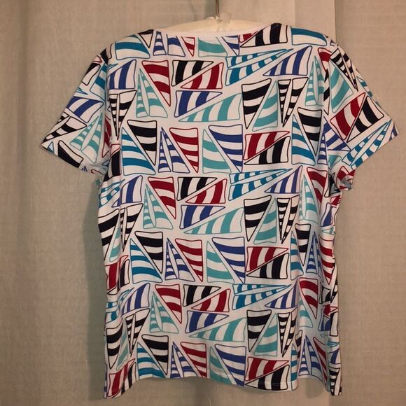Talbots XL White Blue Red Nautical Short Sleeve Cotton Crewneck Tee - Picture 2 of 11